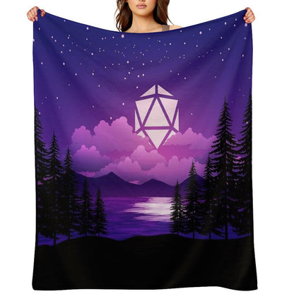Pink Sunset D20 Dice Sun Lake Tabletop RPG Maps And Landscapes Throw Blanket