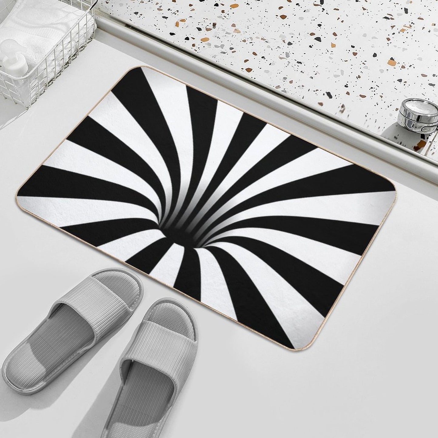 Optical Illusion Black Hole Lines (BlackWhite) Bath Mat