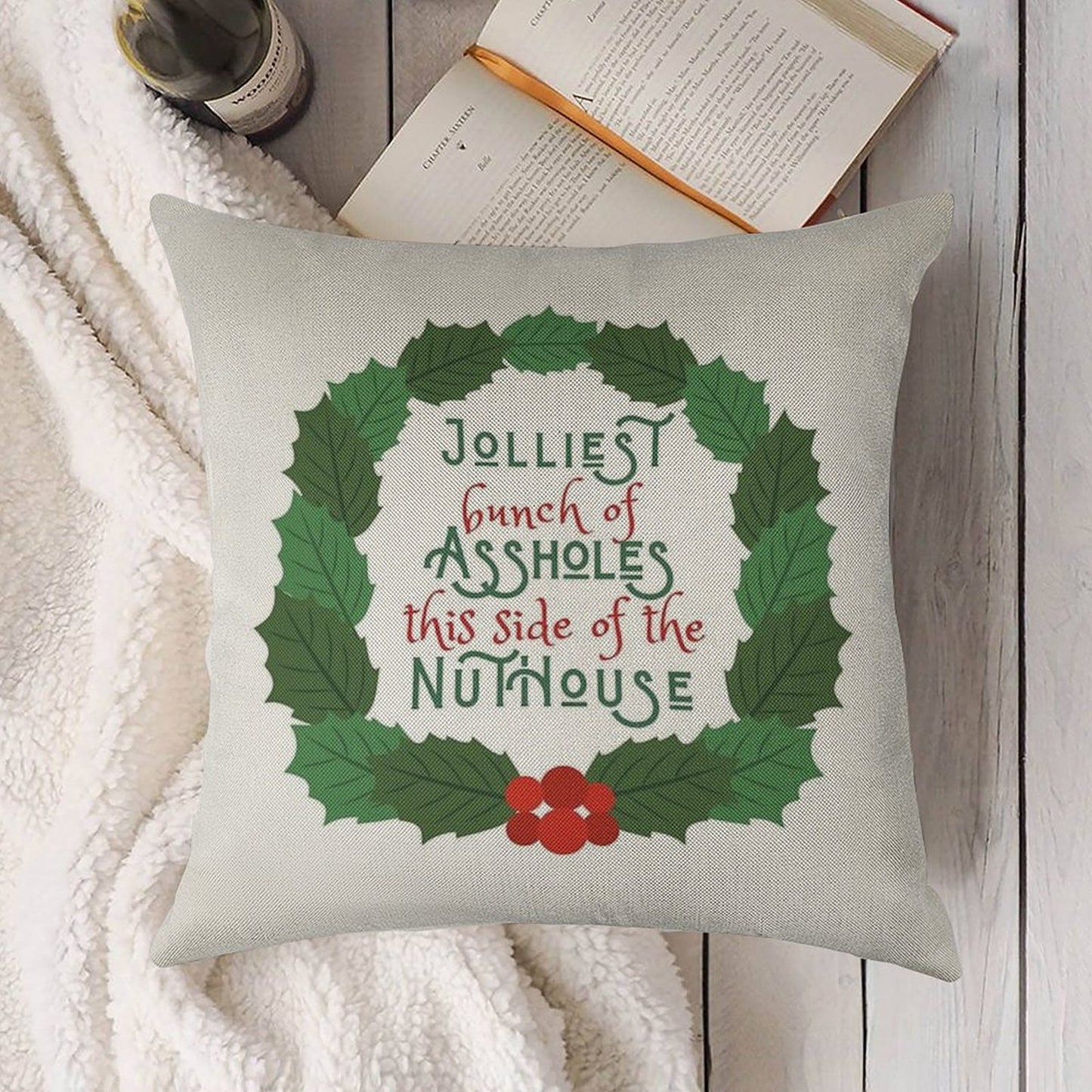 Jolliest Bunch of A-holes This Side of The Nuthouse - National Lampoon's Christmas Vacation in Wreath Linen Throw Pillow Cover