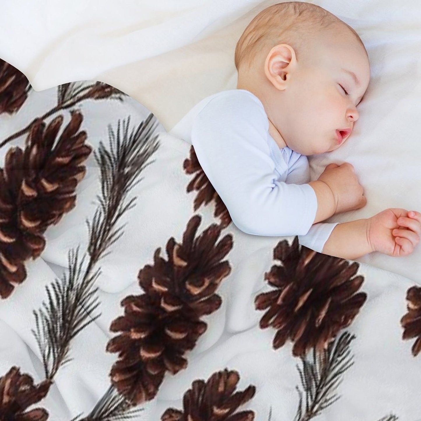 Pine Cones Festive Background with Fir Branch, Seamless Pattern. Throw Blanket