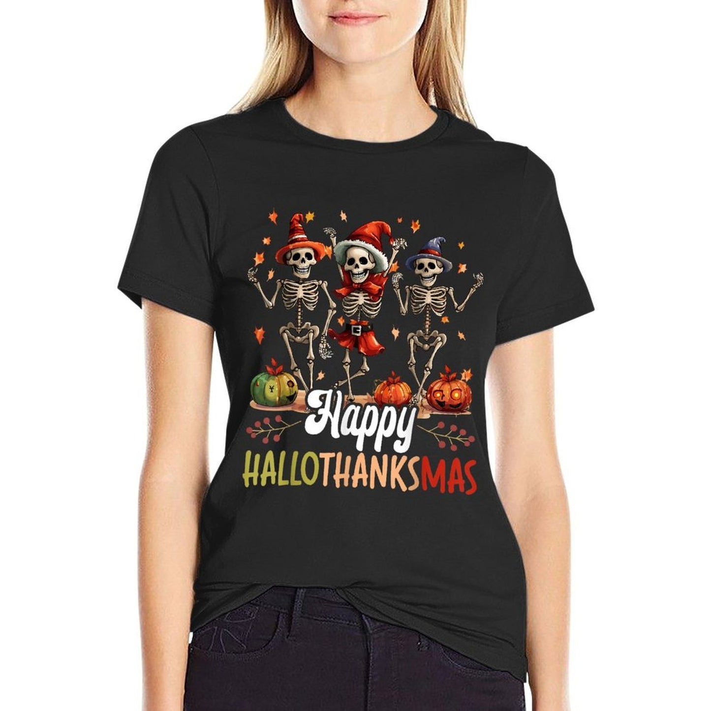 Happy Hallothanksmas Halloween Thanksgiving Christmas  Vintage-inspired T-Shirt