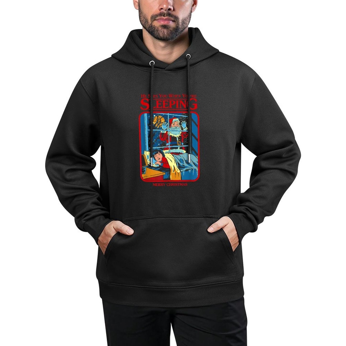 He Sees You When Youre Sleeping Merry Christmas Medium-Weight Fabric Hoodie