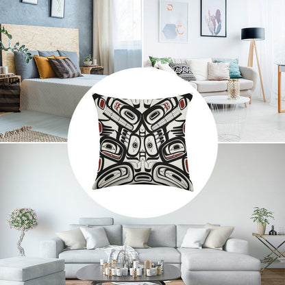Pacific Northwest Orca Raven Bear Totem Formline Hiada Salish Style First Nations Native American Linen Throw Pillow Cover