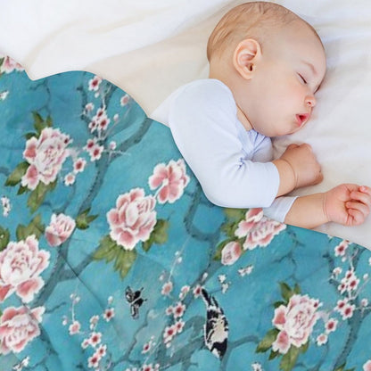 Chinoiserie Birds in Turquoise Blue Throw Blanket