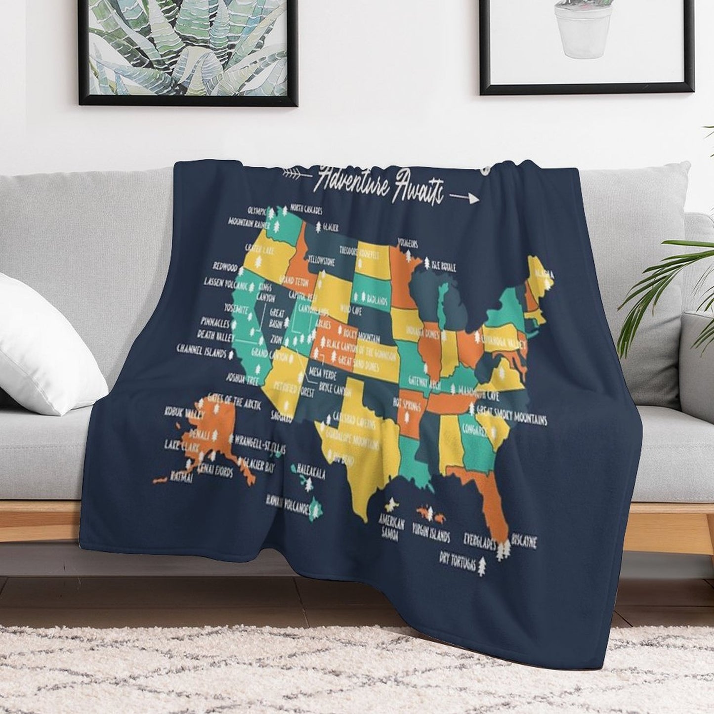U.S National Parks Map - Adventure Awaits Throw Blanket