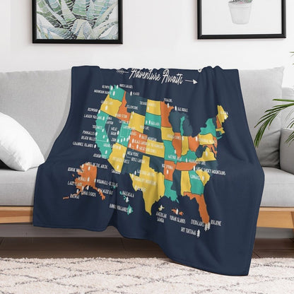 U.S National Parks Map - Adventure Awaits Throw Blanket