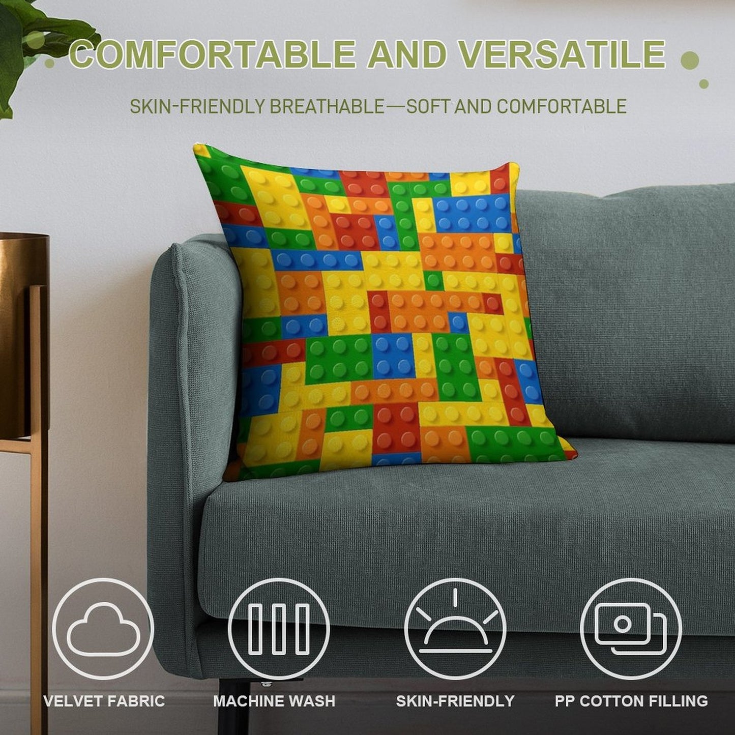 Building Blocks Construction Brick Soft High-Density Material Throw Pillow