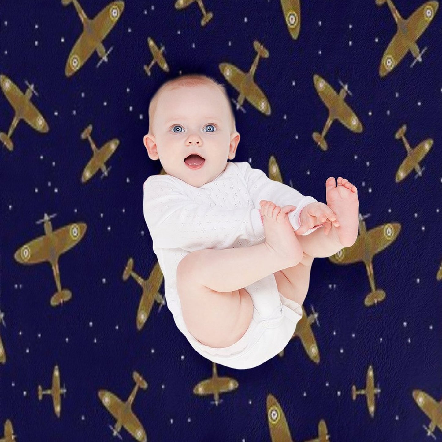 Spitfire War Planes in Flight on Navy Blue Throw Blanket