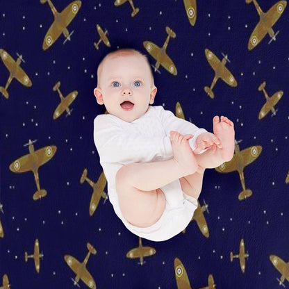 Spitfire War Planes in Flight on Navy Blue Throw Blanket