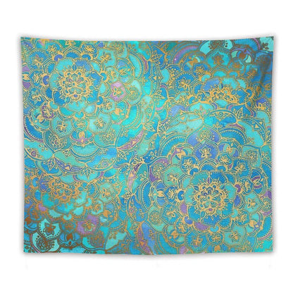 Sapphire & Jade Stained Glass Mandalas Tapestry