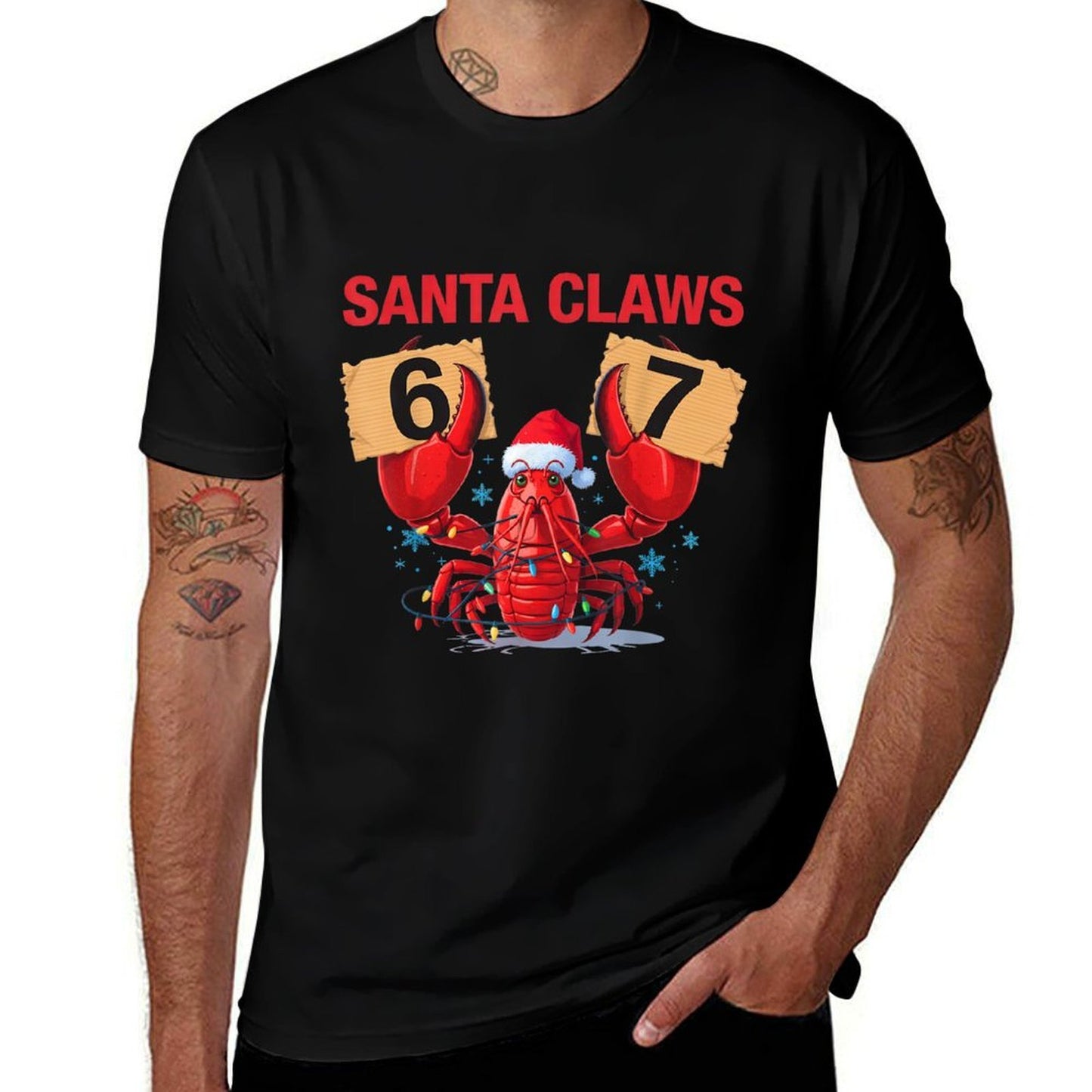 Santa Claws Funny Christmas Lobster Brainrot in 67 Meme Crew  Ribbed Collar T-Shirt