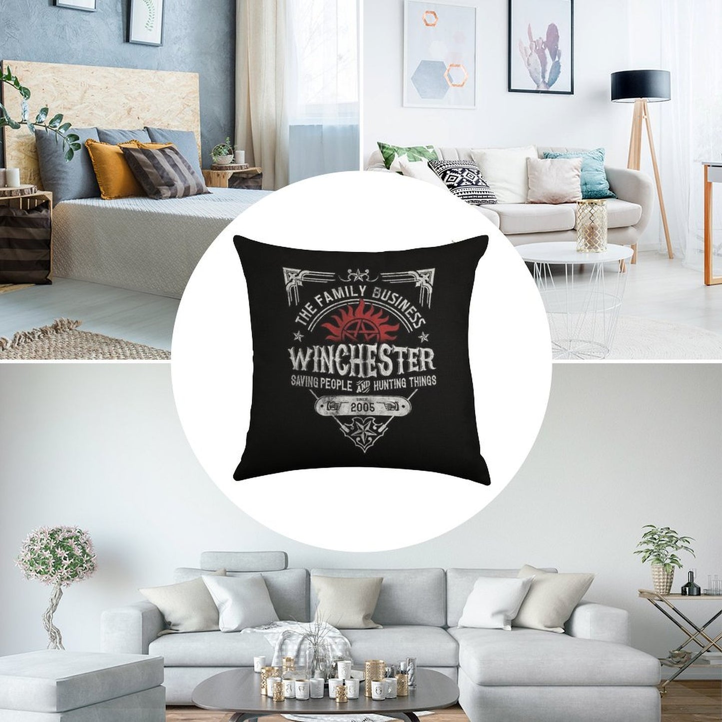 The Family Business Winchester Saving People And Hunting Things  Supernatural™ Linen Throw Pillow Cover