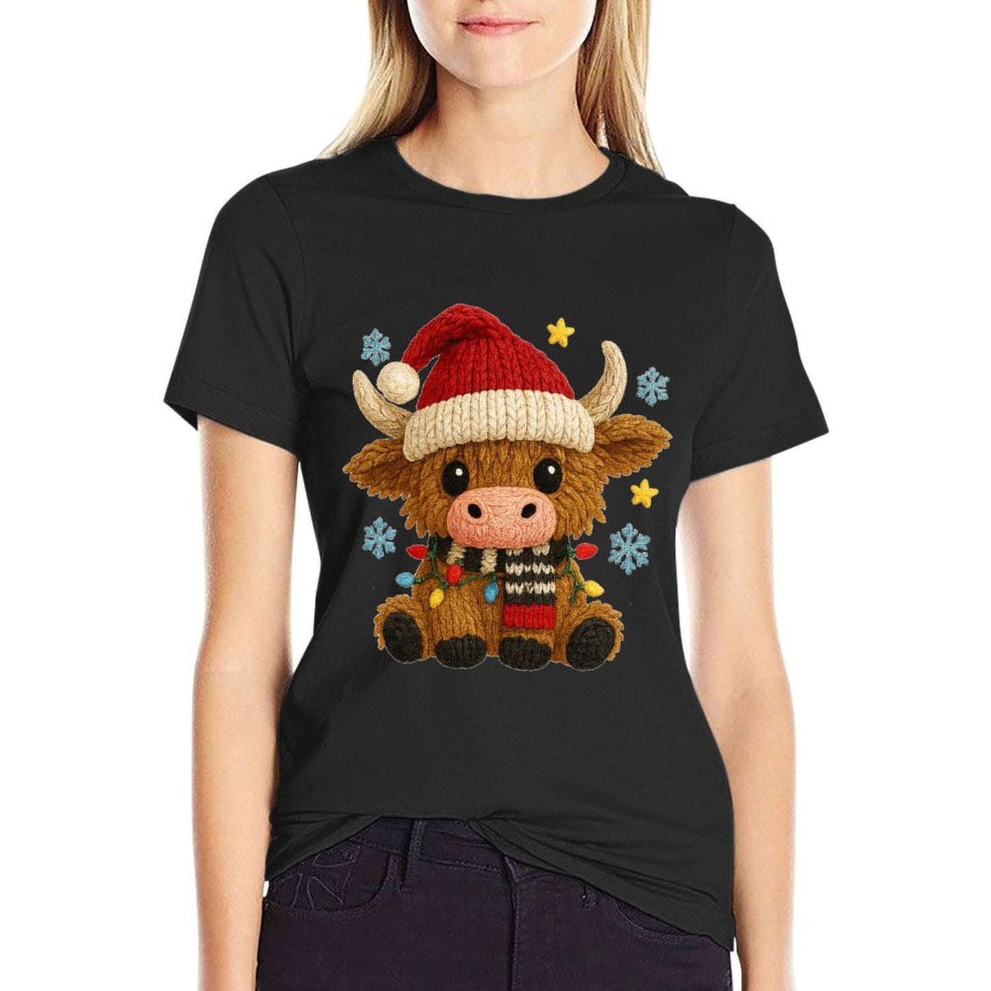 Crochet Yarn Highland Cow Christmas Western Girly Xmas  Classic T-Shirt