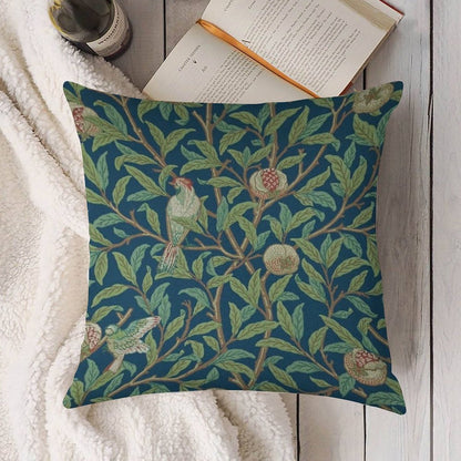 William Morris Pomegranate Fruit And Bird,No,01. Linen Throw Pillow Cover