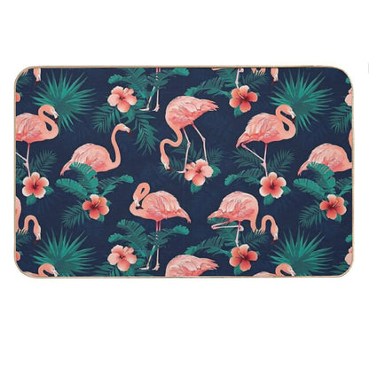 Flamingo Hibiscus Tropical Leaves Bath Mat