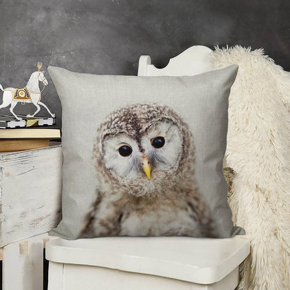 Baby Owl - Colorful Linen Throw Pillow Cover