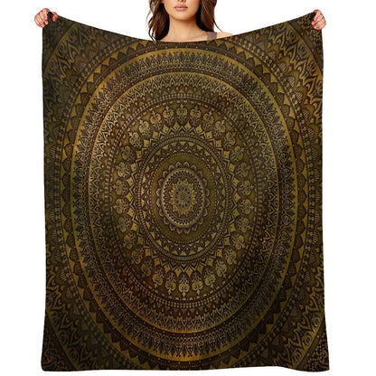 Lime Brown Mandala Throw Blanket