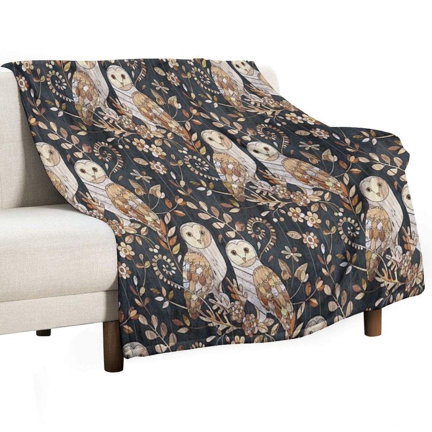 Wooden Wonderland Barn Owl Collage Throw Blanket