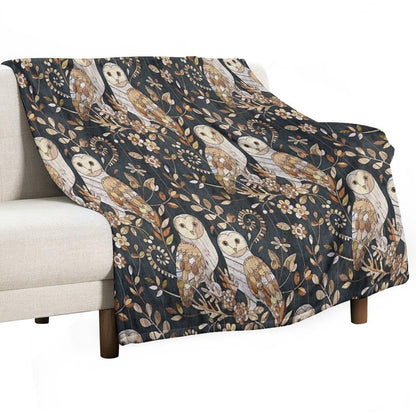 Wooden Wonderland Barn Owl Collage Throw Blanket