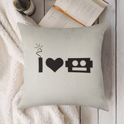 I LOVE ROBOTS THROW PILLOW Linen Throw Pillow Cover