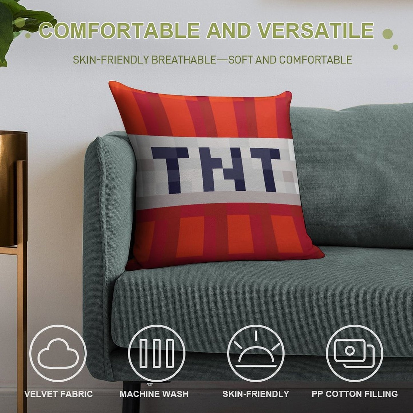 Minecraft TNT Block Soft Bedroom Essential Throw Pillow