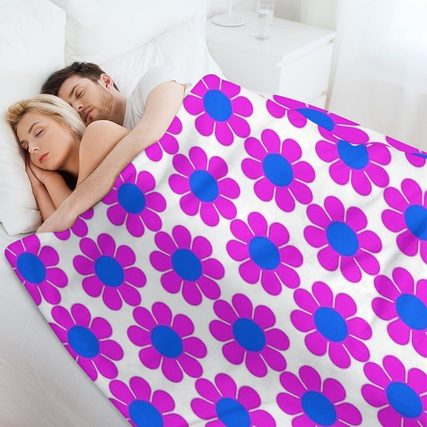 Pink Blue Hippie Flower Power Daisy Throw Blanket