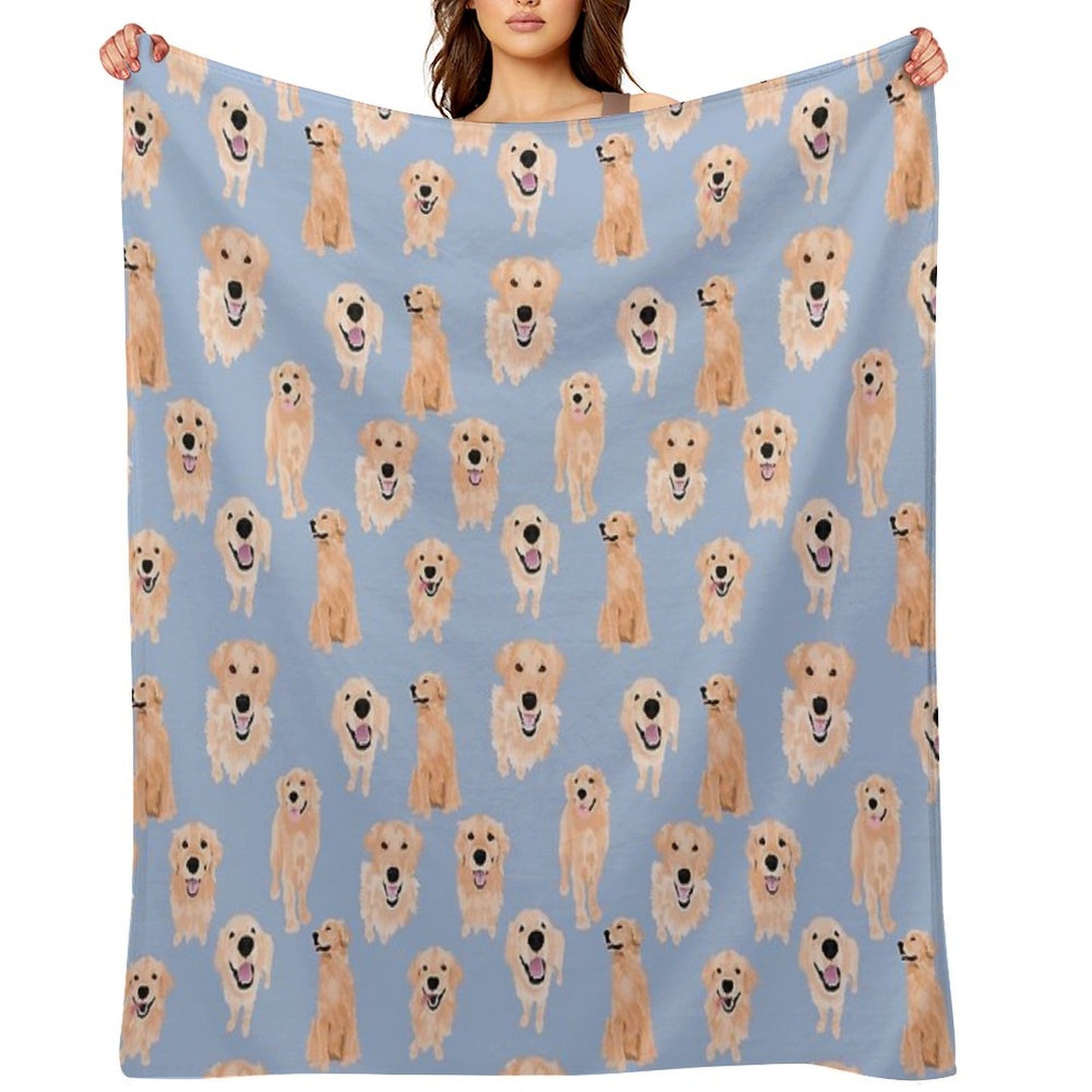 Golden Retrievers on Blue Throw Blanket