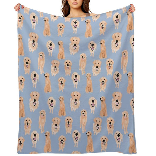 Golden Retrievers on Blue Throw Blanket