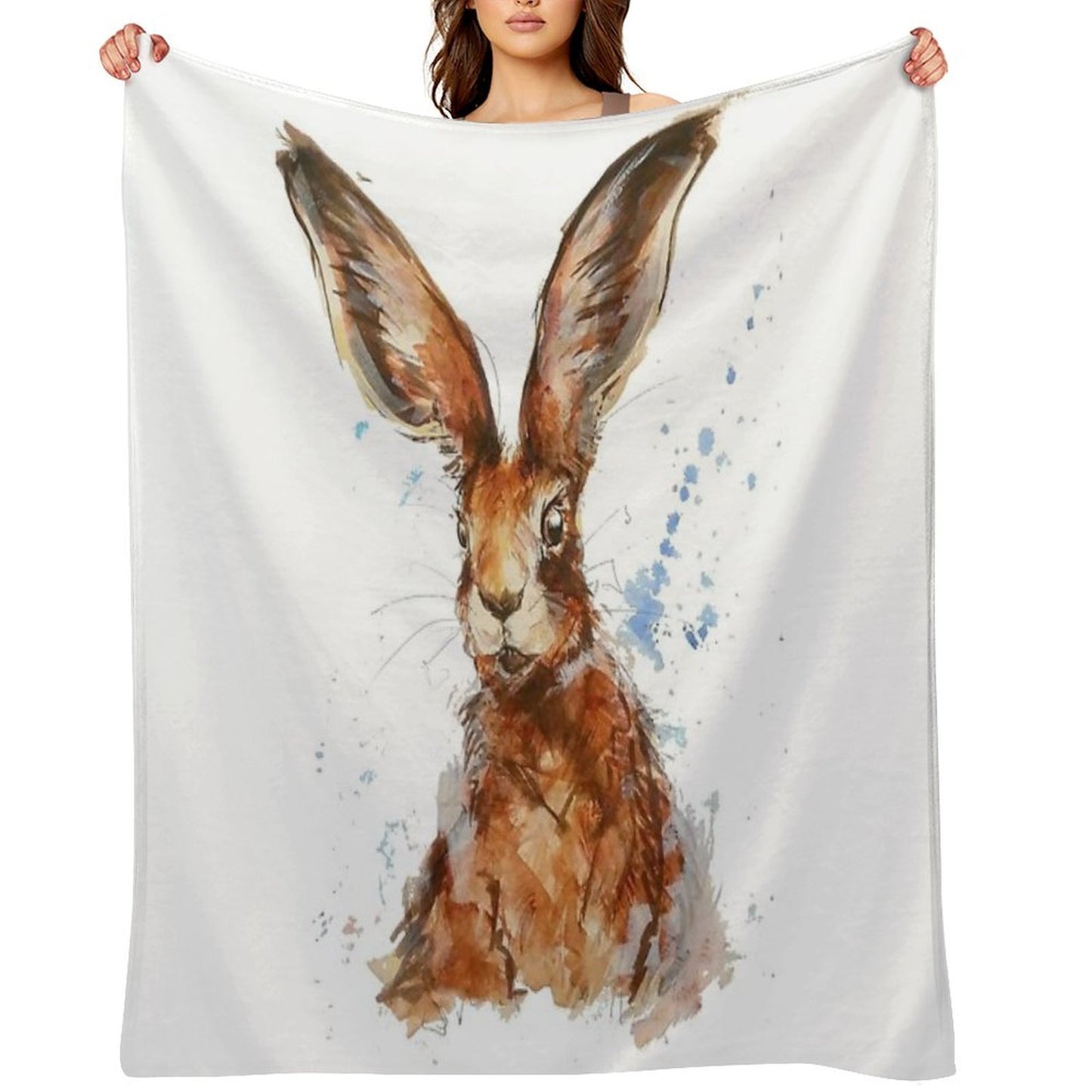 Watercolour Hare Painting Throw Blanket