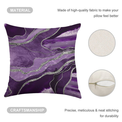Purple Marble Agate Silver Glam #1 (Photo of Glitter Only - Not Reflective) Linen Throw Pillow Cover