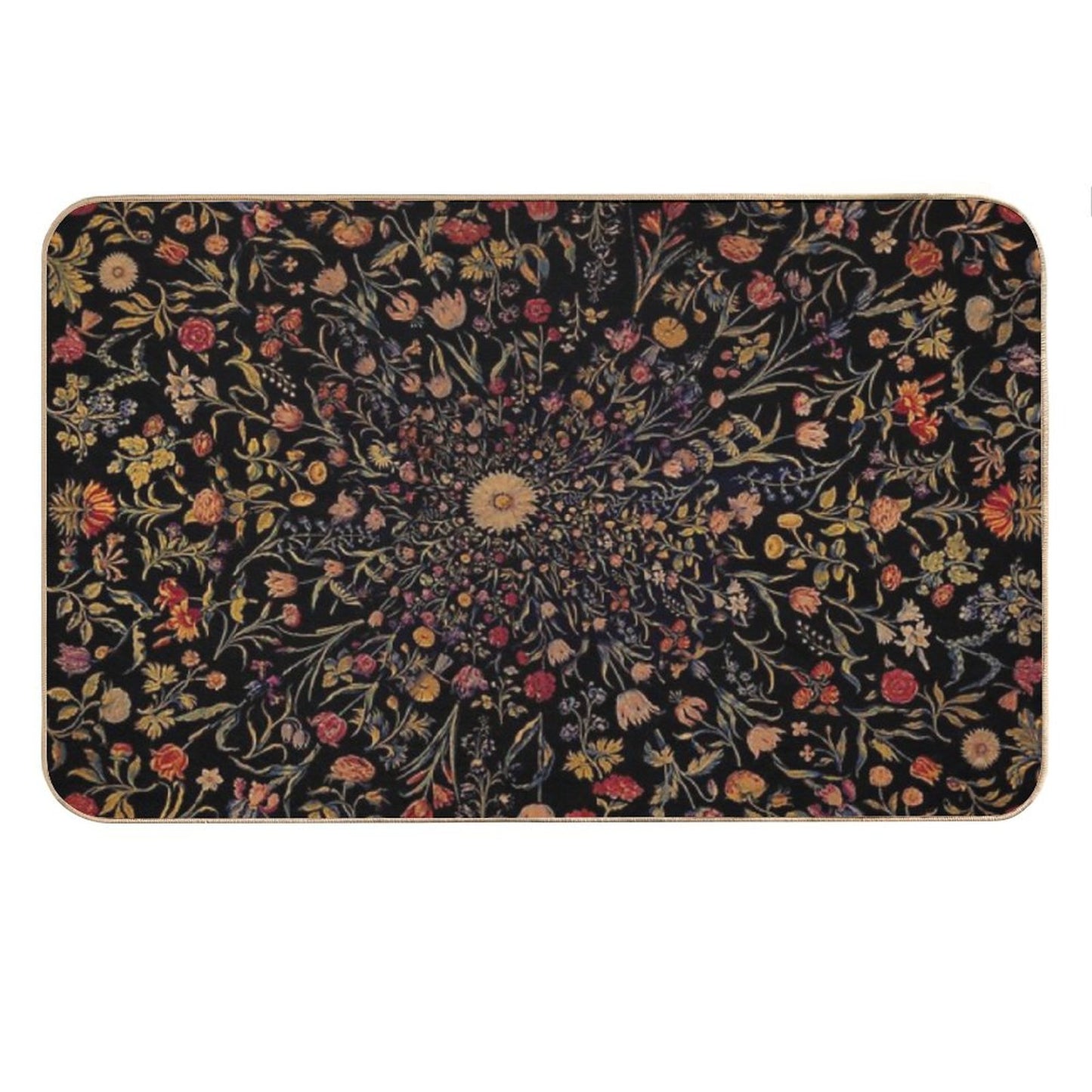 Medieval Flowers on Black Bath Mat