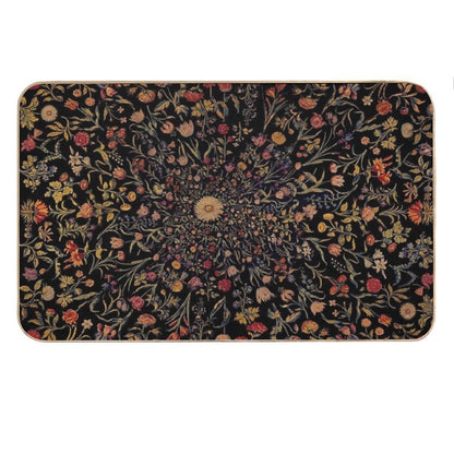 Medieval Flowers on Black Bath Mat
