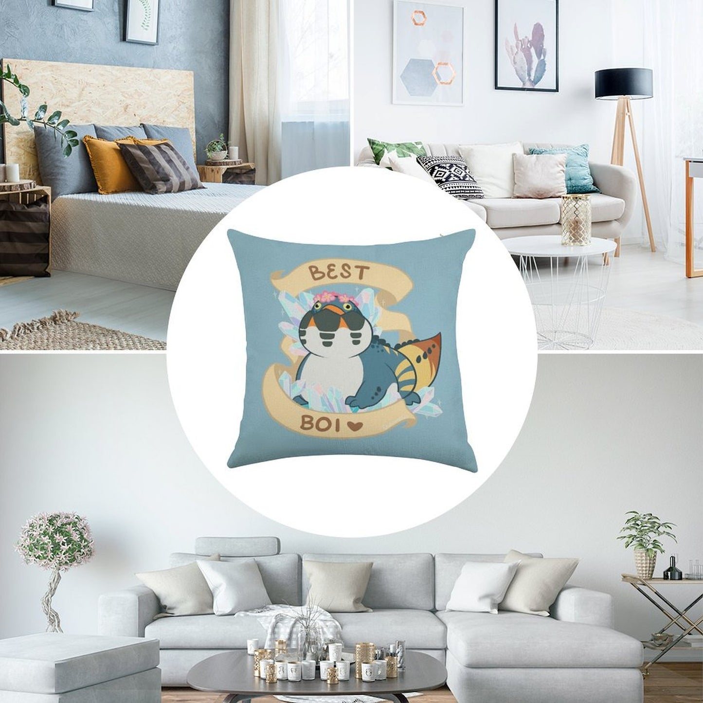 Dodogama Best Boi (MonHun World) Linen Throw Pillow Cover