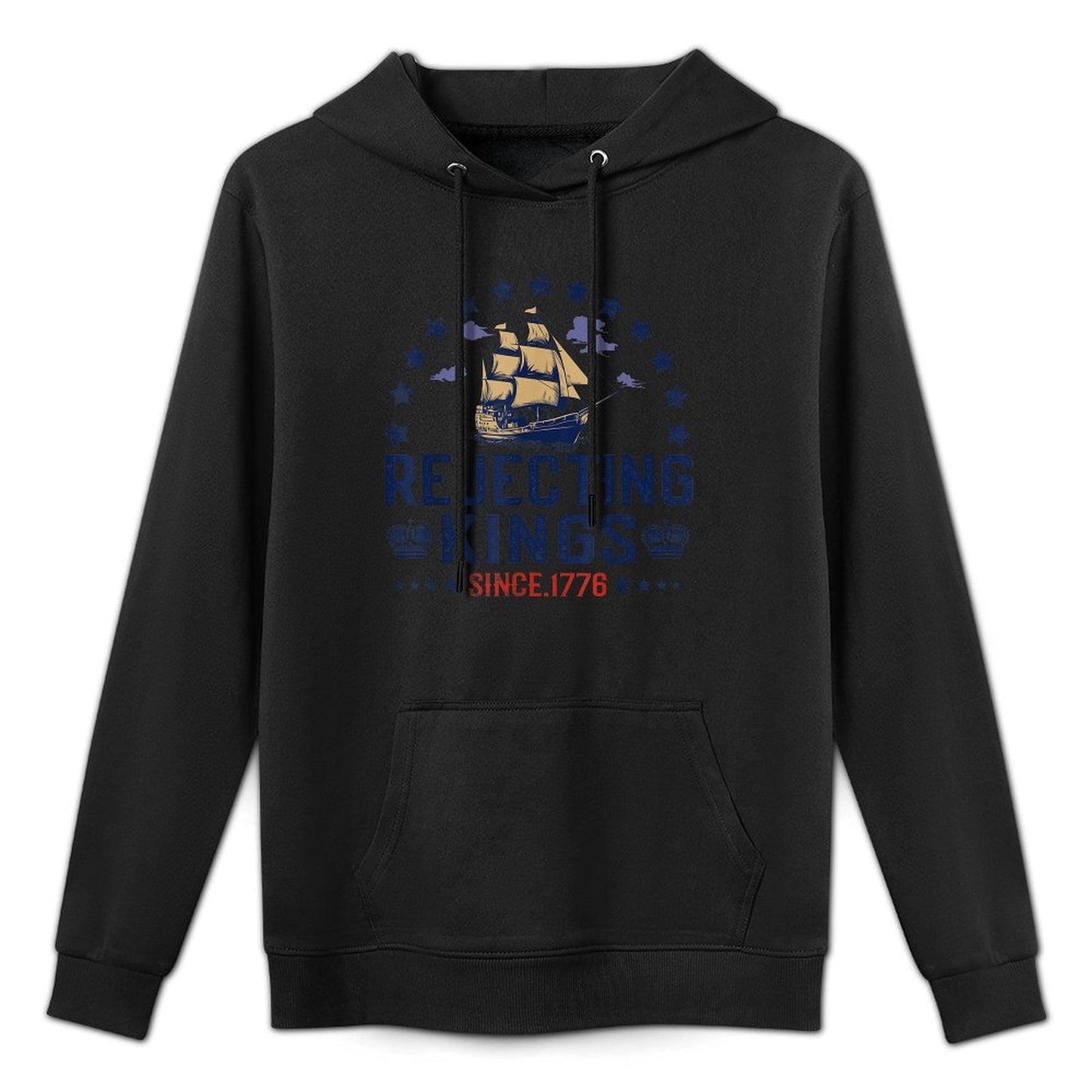 Rejecting Kings Since 1776 Vintage Patriotic No Kings Breathable Fabric Hoodie