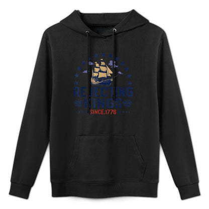 Rejecting Kings Since 1776 Vintage Patriotic No Kings Breathable Fabric Hoodie