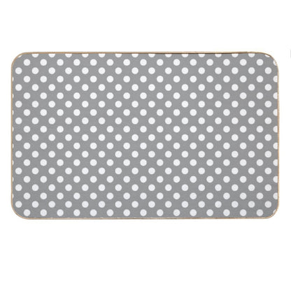 White Polka Dots on Gray Background Bath Mat