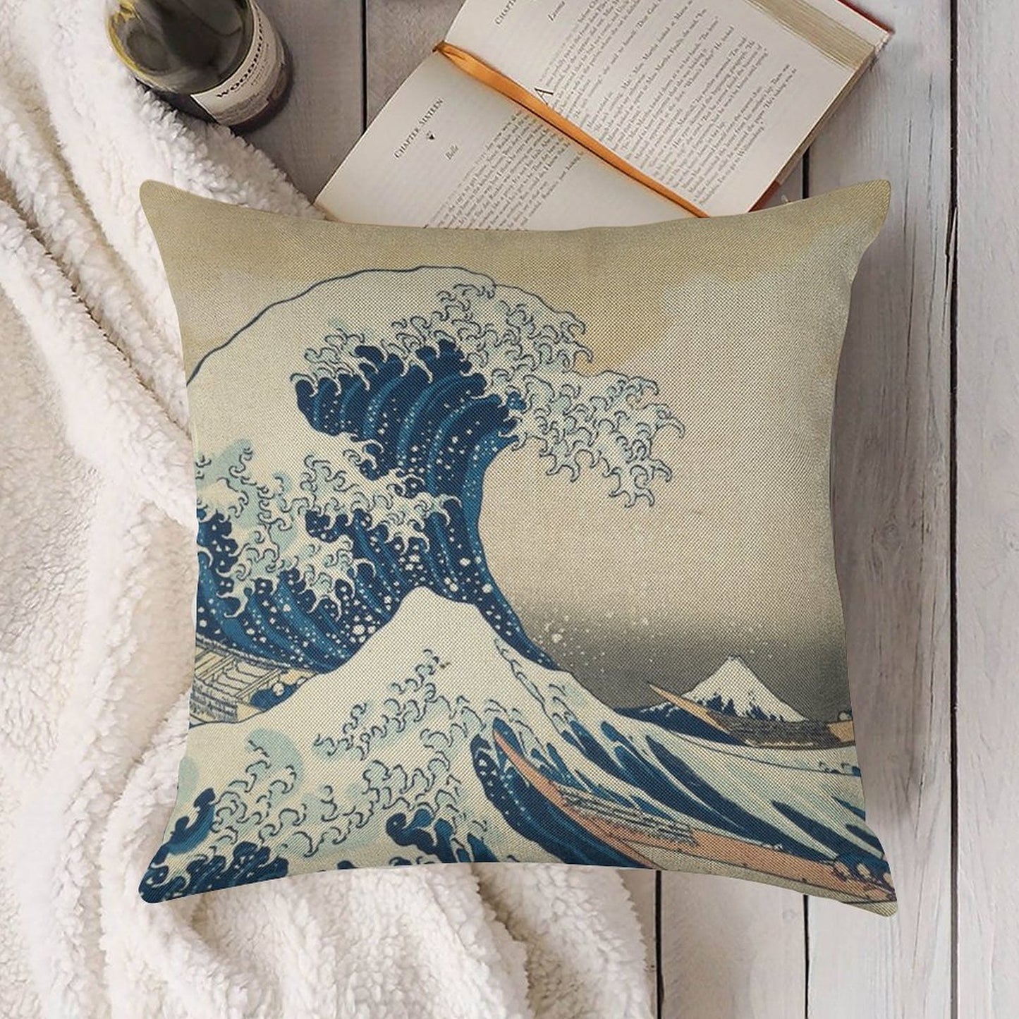 The Great Wave Off Kanagawa Linen Throw Pillow Cover