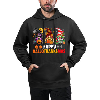 Halloween Thanksgiving Christmas Happy HalloThanksMas Gnomes Easy Care Hoodie