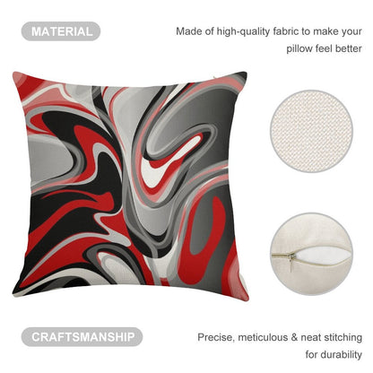 Liquify - Red, Gray, Black, White Linen Throw Pillow Cover