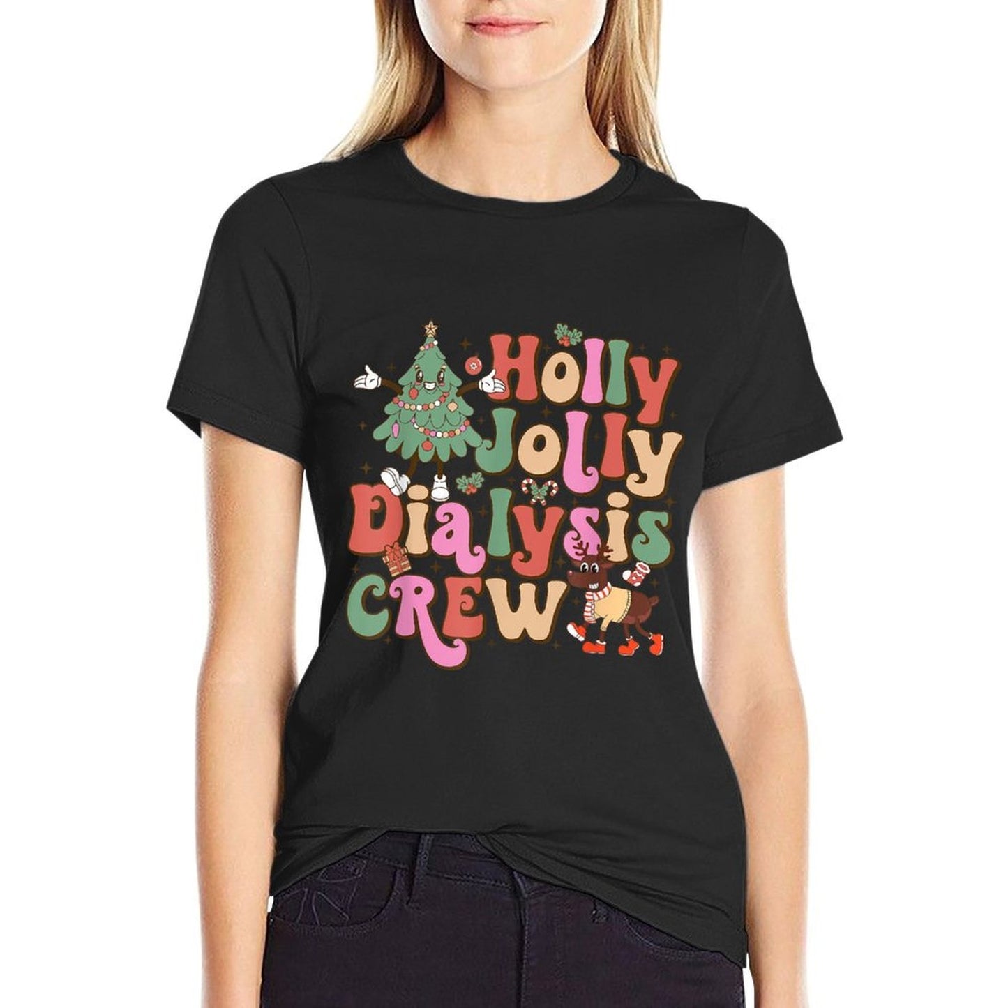 Holly N Jolly Dialysis Crew Merry Christmas  Fade-proof Color T-Shirt