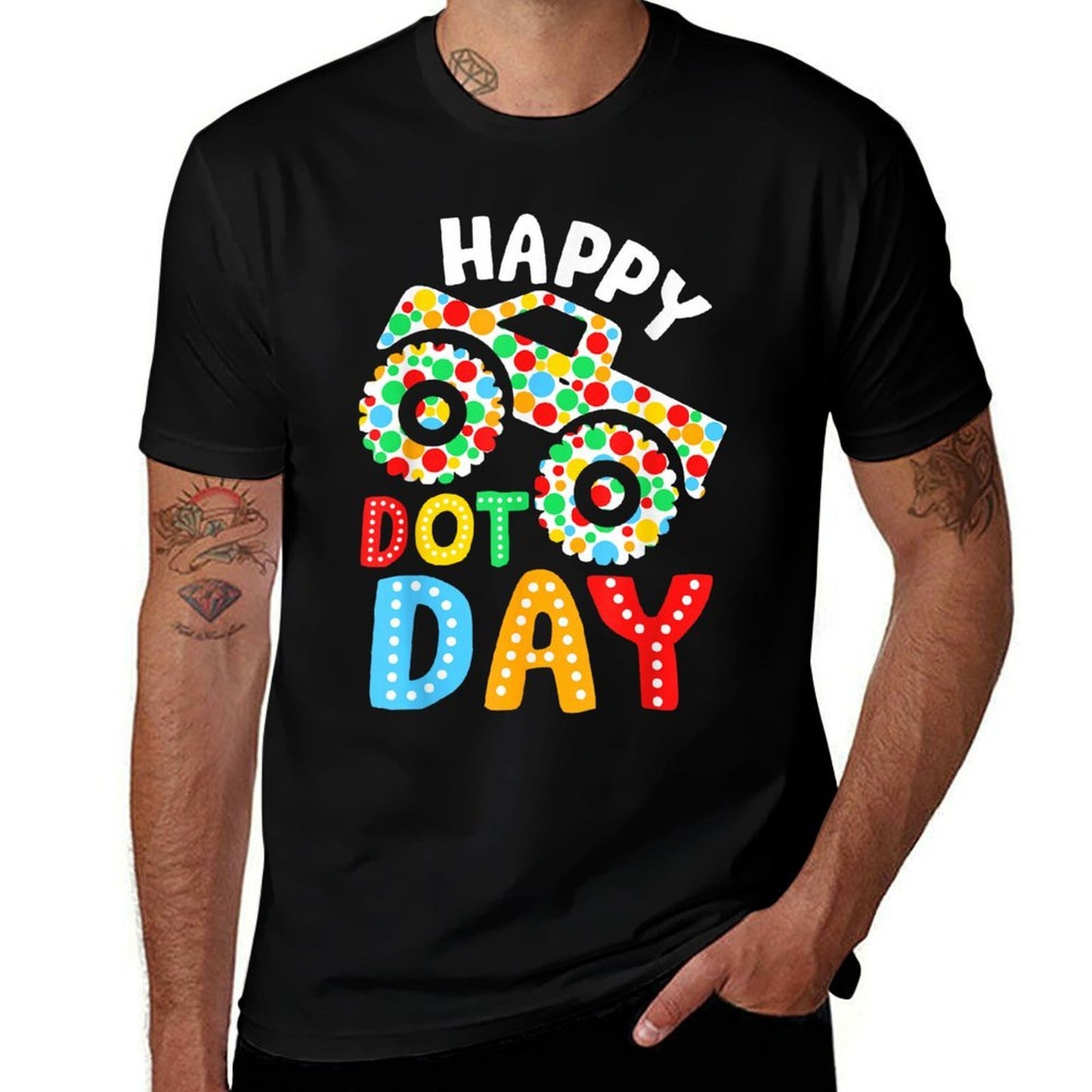 Happy Dot Day Monster Truck Polka Dotted Boys Kids  Summer-ready Fabric T-Shirt