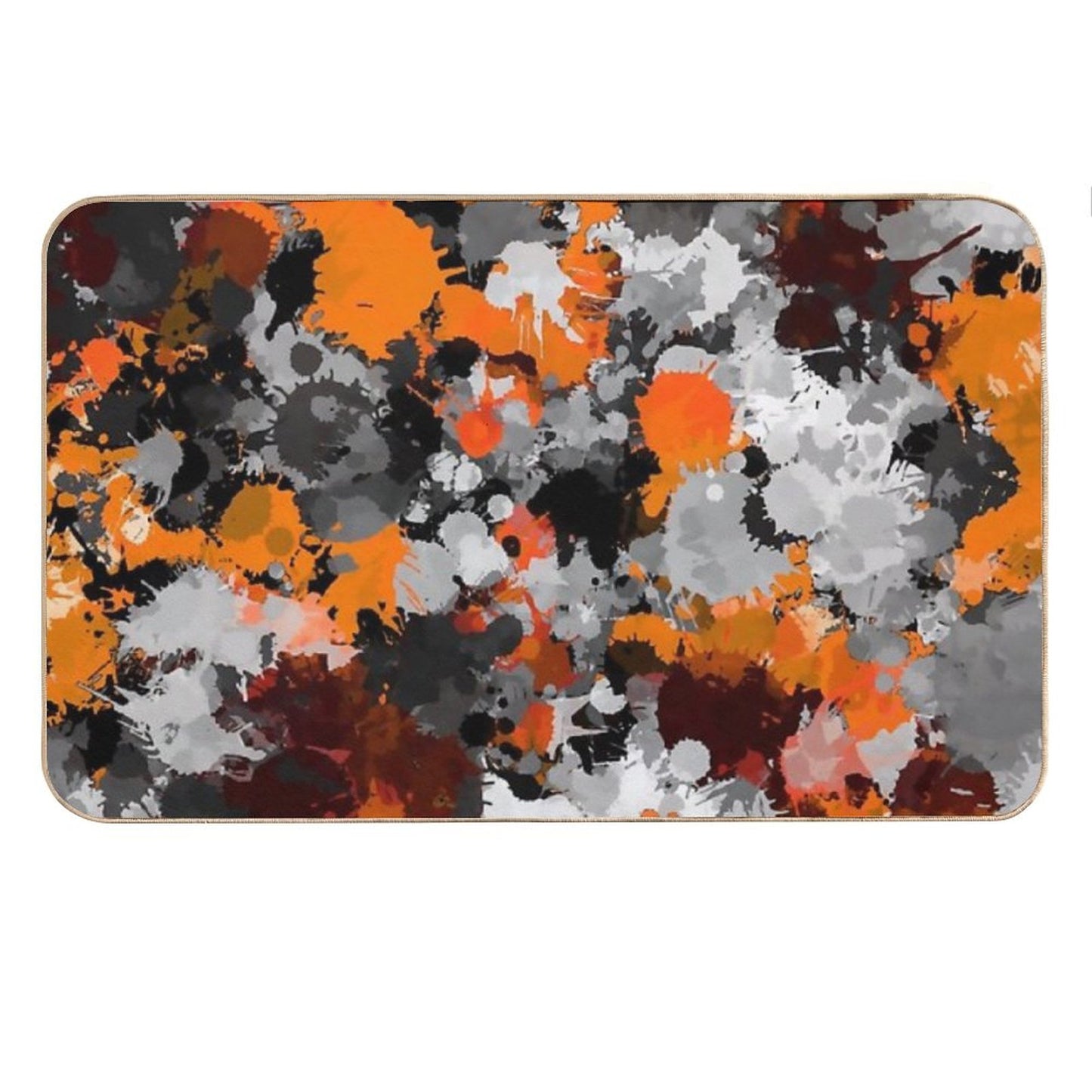 Orange And Grey Paint Splatter Bath Mat