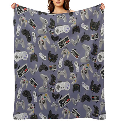 Old School Video Game Controllers - Repeating Pattern Throw Blanket