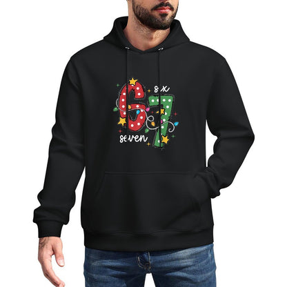 Christmas 6 7 Six Seven Funny Saying Meme Joke Xmas Lights Shape Retention Hoodie