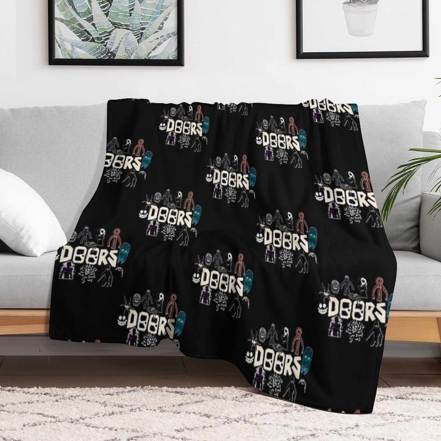 Christmas Gift. Roblox, Doors, Videogame, Monsters Throw Blanket