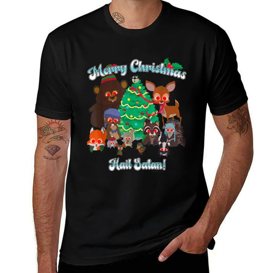 South Park Merry Christmas Hail Satan Critters Funny Cartoon  Wrinkle-resistant T-Shirt