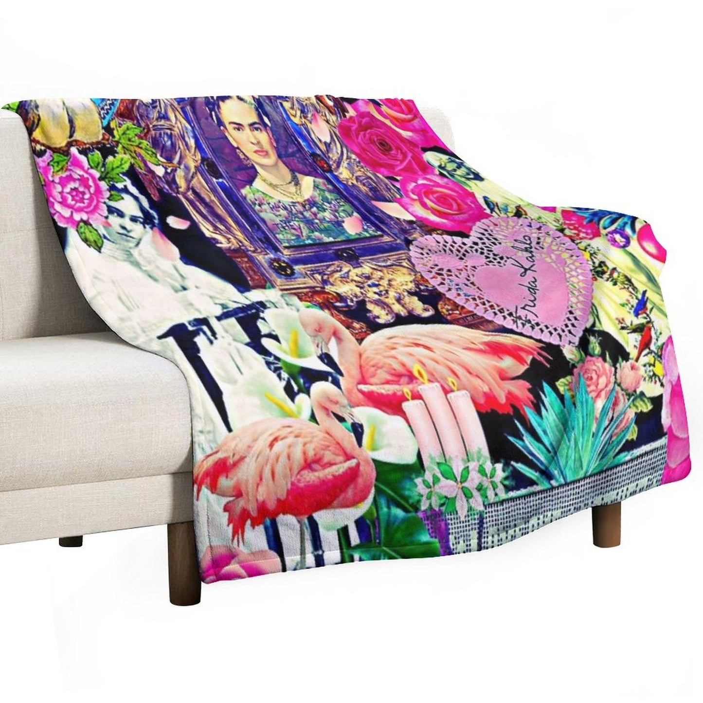 Frida Kahlo Love One Another Collage Throw Blanket