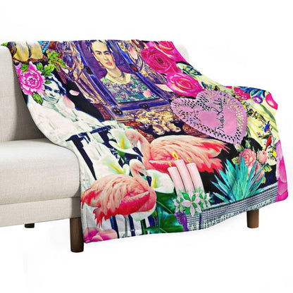 Frida Kahlo Love One Another Collage Throw Blanket