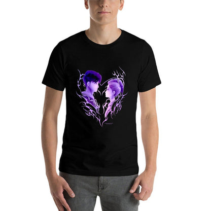 Kpop Demon Hunters Jinu & Rumi Retro Heart Portrait  Summer-ready Fabric T-Shirt