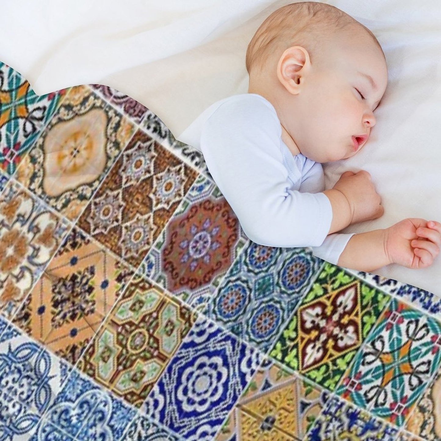 Set of 48 Ceramic Tiles Patterns Throw Blanket